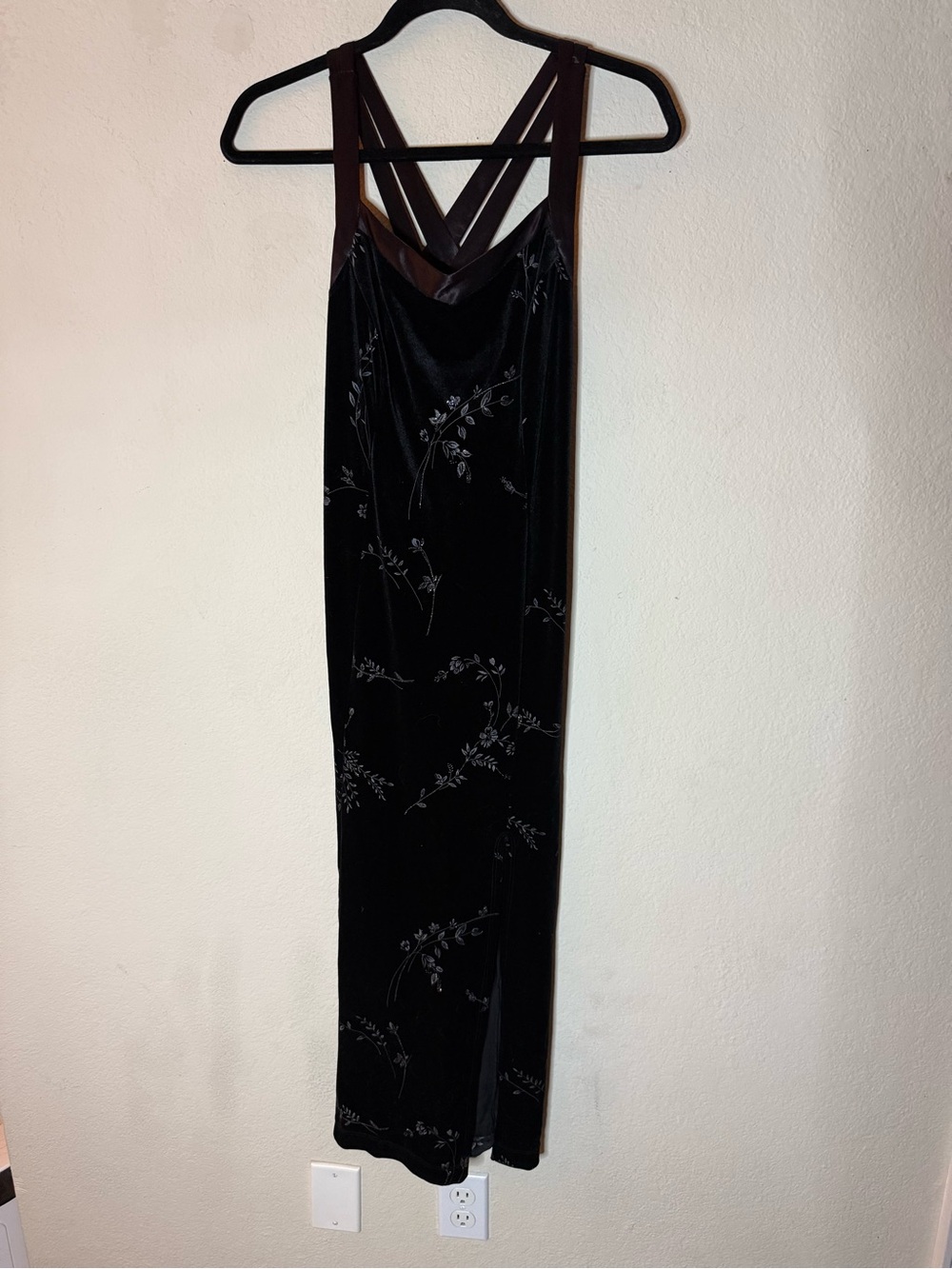 Slip Dress with Strappy Back Black Velvet Floral